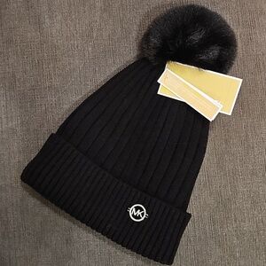 Michael Kors Cable Knit Fleece Lined Cuffed Pom Pom Winter Blue Beanie hat MK Michael Kors | Accessories | Michael Kors Black Cable Knit  main image 4